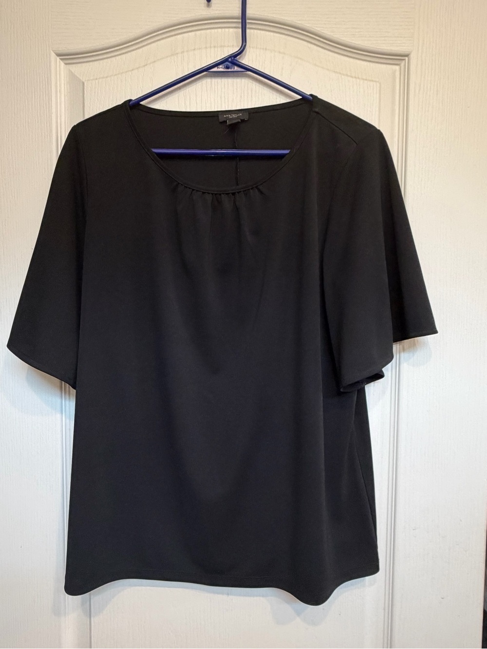 Ann Taylor Black Short Flutter Sleeve Scoop Neck Blouse